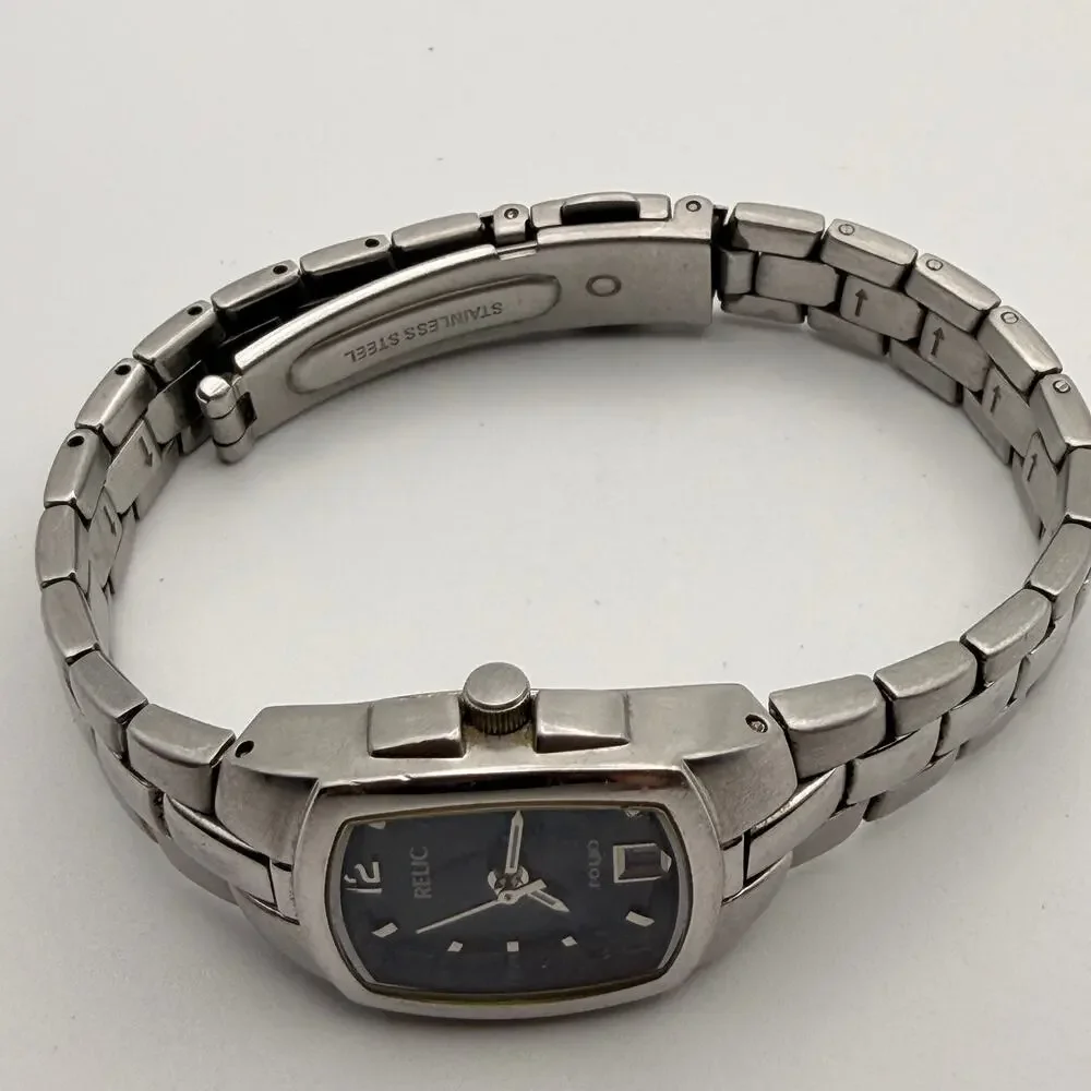 Elegant Relic Folio Quartz Watch Blue Sunray Dial & Stainless Steel New Battery
